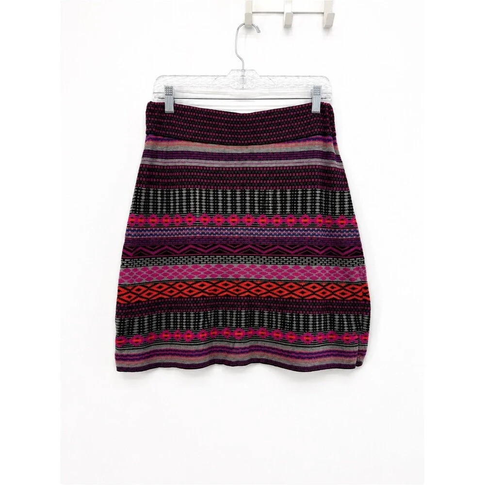 Krimson Klover Purple Merino Sweater Skirt Mini Fair Isle Size Medium Zig Zag